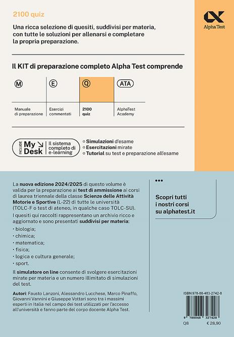 Alpha Test. Scienze motorie. 2100 quiz. Ediz. MyDesk. Con Contenuto digitale per download e accesso on line - Fausto Lanzoni,Alessandro Lucchese,Marco Pinaffo - 2