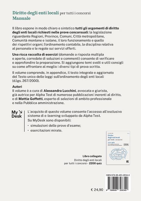 Diritto degli enti locali per tutti i concorsi. Manuale. Per le selezioni di personale presso la Pubblica amministrazione. Ediz. MyDesk. Con Contenuto digitale per download e accesso online - Alessandra Lucchini,Mattia Goffetti - 2