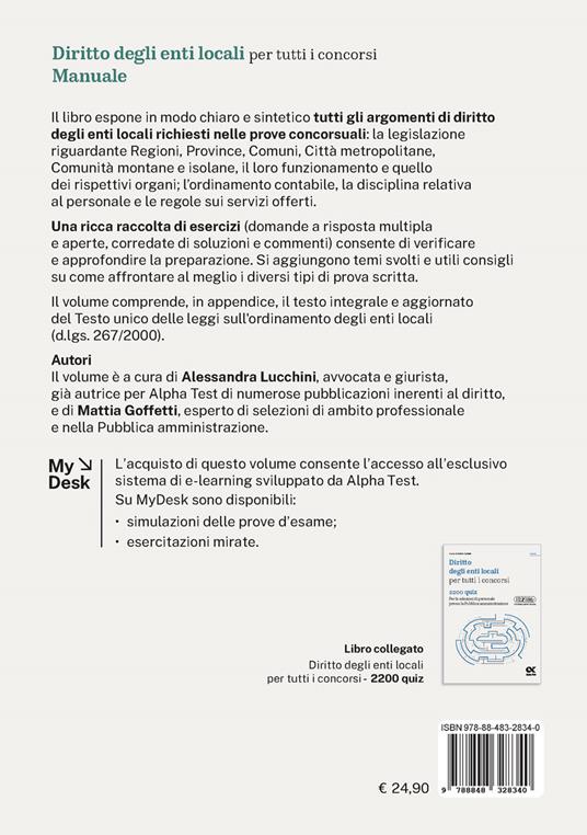 Diritto degli enti locali per tutti i concorsi. Manuale. Per le selezioni di personale presso la Pubblica amministrazione. Ediz. MyDesk. Con Contenuto digitale per download e accesso online - Alessandra Lucchini,Mattia Goffetti - 2