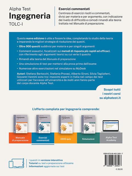 Alpha Test. Ingegneria. TOLC-I. Esercizi commentati. Per l’ammissione a Ingegneria, Informatica e Statistica. Ediz. MyDesk. Con Contenuto digitale per download e accesso online - Stefano Bertocchi,Giovanni Vannini - 2