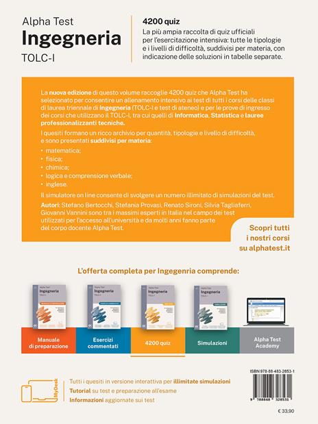 Alpha Test. Ingegneria. TOLC-I. 4200 quiz. Per l’ammissione a Ingegneria, Informatica e Statistica. Ediz. MyDesk. Con espansione online - Stefano Bertocchi,Massimiliano Bianchini - 3