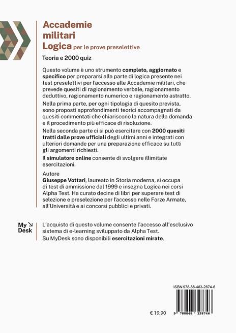 Accademie militari. Logica per le prove selettive. Teoria e 2000 quiz. Ediz. MyDesk. Con Contenuto digitale per download e accesso online - Giuseppe Vottari - 2