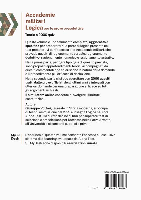 Accademie militari. Logica per le prove selettive. Teoria e 2000 quiz. Ediz. MyDesk. Con Contenuto digitale per download e accesso online - Giuseppe Vottari - 2