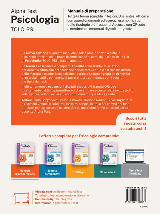 Alpha Test. Psicologia. TOLC-PSI. Manuale di preparazione. Ediz. MyDesk. Con espansioni online - Fausto Lanzoni,Paola Borgonovo,Stefania Provasi - 2