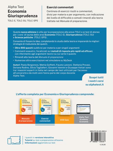 Alpha Test. Economia giurisprudenza. TOLC-E, TOLC-SU, TOLC-SPS. Esercizi commentati. Con Contenuto digitale per download e accesso online - Paola Borgonovo,Mattia Goffetti,Fausto Lanzoni - 3