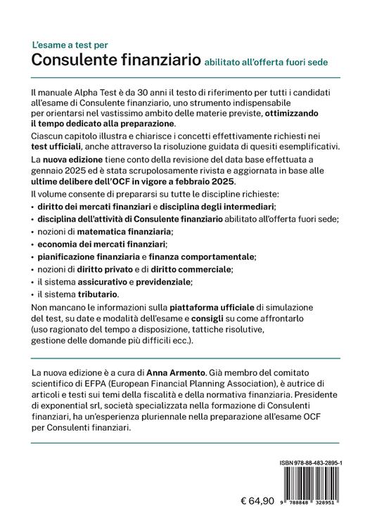 L'esame a test per Consulente finanziario abilitato all'offerta fuori sede. Manuale completo di preparazione - Anna Armento - 2