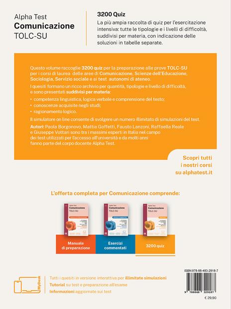 Alpha Test. Comunicazione. 3200 quiz. Con simulazioni online - 3