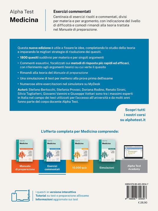 Alpha Test Medicina. Esercizi commentati. Per l’ammissione ai corsi di laurea in Medicina, Odontoiatria e Veterinaria delle università statali. Nuova edizione con i quesiti della banca dati ufficiale 2024. Ediz. MyDesk. Con Contenuto digitale per download e accesso online - Stefano Bertocchi,Stefania Provasi,Doriana Rodino - 2