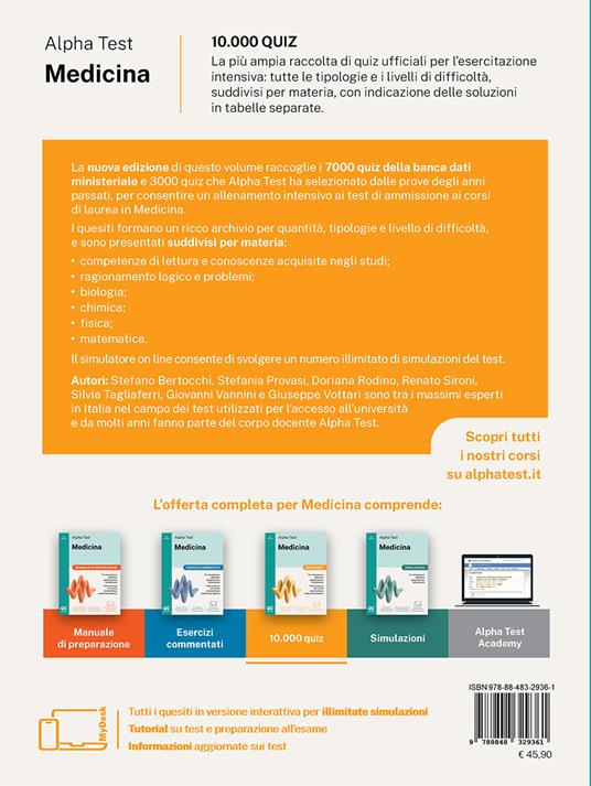 Alpha Test Medicina. 10.000 quiz. Per l’ammissione ai corsi di laurea in Medicina, Odontoiatria e Veterinaria delle università statali. Nuova edizione con i quesiti della banca dati ufficiale 2024. Ediz. MyDesk. Con Contenuto digitale per download e accesso online - Stefano Bertocchi,Giuseppe Vottari - 2