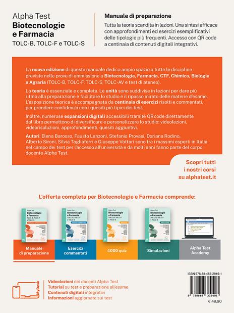 Alpha Test Biotecnologie e Farmacia TOLC-B, TOLC-F e TOLC-S. Manuale di preparazione. Edizione 2026/2027. Per esami di ammissione universitaria. Con accesso a MyDesk - 2