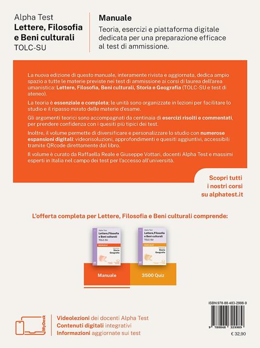 Alpha Test. Lettere, Filosofia e Beni culturali TOLC-SU 2026-2027. Manuale. Per test di ammissione universitari. Con piattaforma digitale - 2