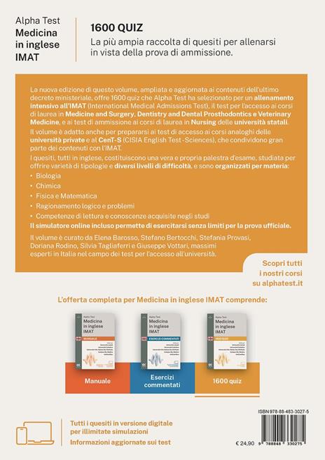 Alpha Test. Medicina in inglese IMAT 2026-2027. 1600 quiz. Per test di ammissione universitari. Con simulatore online - 2