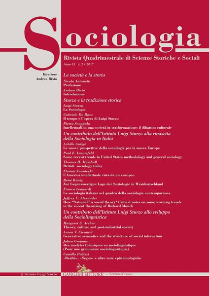 Sociologia. Rivista quadrimestrale di scienze storiche e sociali (2017). Vol. 2 - copertina