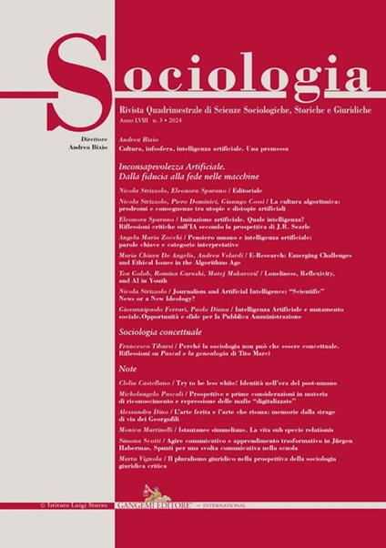 Sociologia. Rivista quadrimestrale di scienze storiche e sociali. Ediz. italiana e inglese (2024). Vol. 3 - copertina