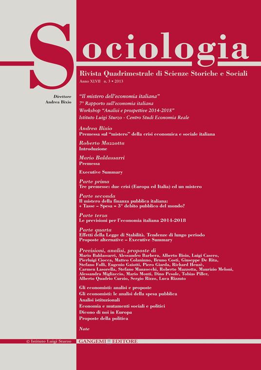 Sociologia. Rivista quadrimestrale di scienze storiche e sociali (2013). Vol. 3 - Andrea Bixio - ebook