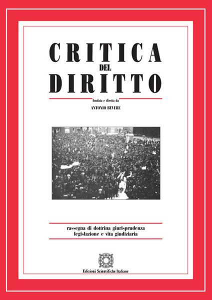 Critica del diritto. Rassegna di dottrina giurisprudenza legislazione e vita giudiziaria (2019). Vol. 1 - copertina