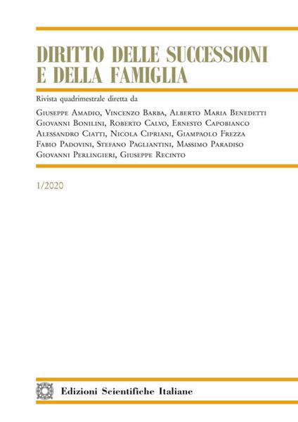 Diritto delle successioni e della famiglia (2020). Vol. 1 - copertina