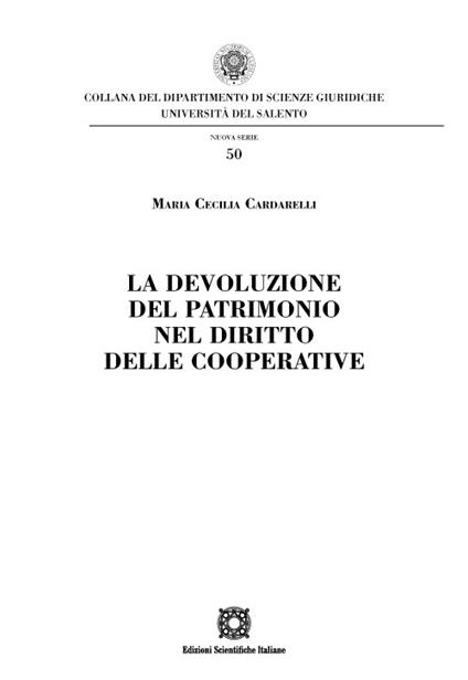La devozione del patrimonio del diritto delle cooperative - Maria Cecilia Cardarelli - copertina
