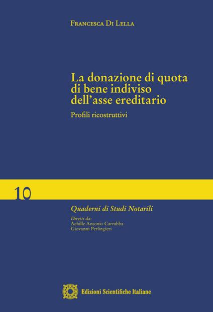 La donazione di quota di bene indiviso dell'asse ereditario. Profili ricostruttivi - Francesca Di Lella - copertina