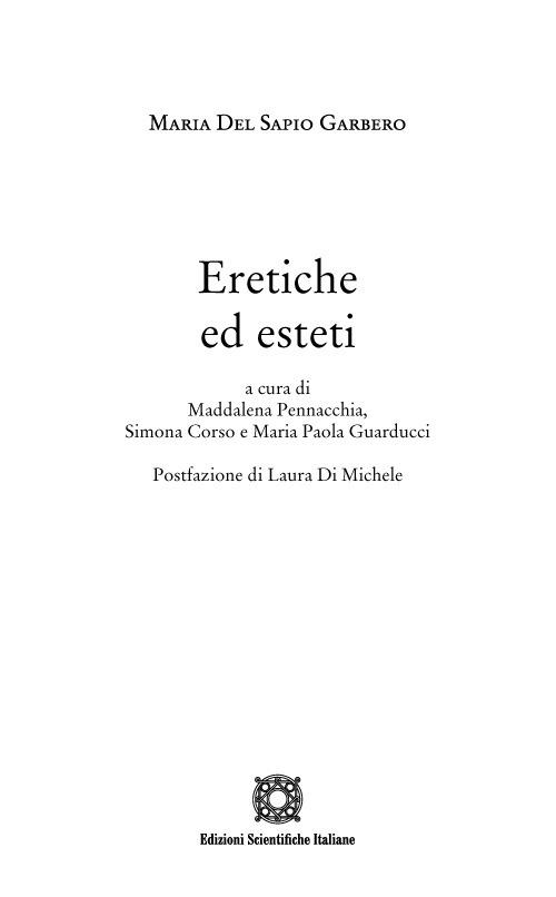 Eretiche ed esteti - Maria Del Sapio Garbero - copertina