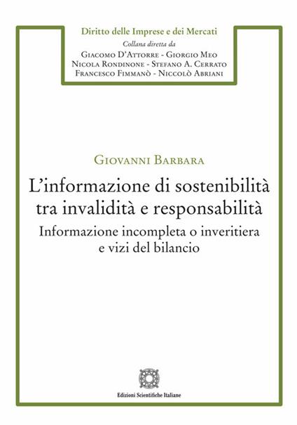 L'informazione di sostenibilità tra invalidità e responsabilità - Giovanni Barbara - copertina