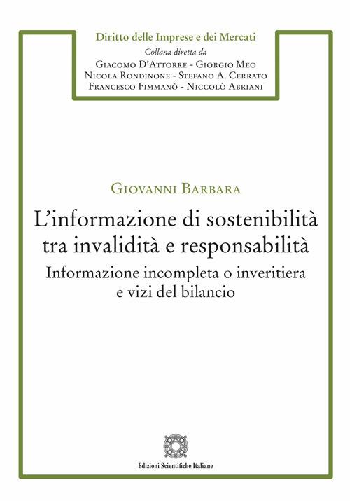 L'informazione di sostenibilità tra invalidità e responsabilità - Giovanni Barbara - copertina