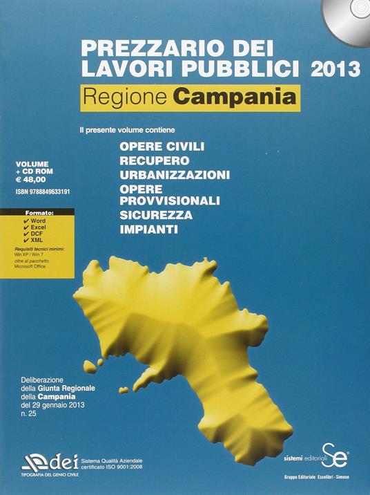 Prezzario dei lavori pubblici 2013. Regione Campania. Con CD-ROM - copertina
