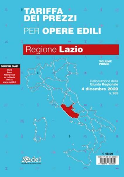 Tariffa dei prezzi per opere edili 2020. Regione Lazio. Vol. 1 - copertina