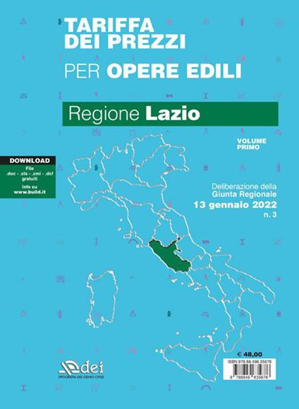 Tariffa dei prezzi per opere edili 2022. Regione Lazio. Vol. 1 - copertina