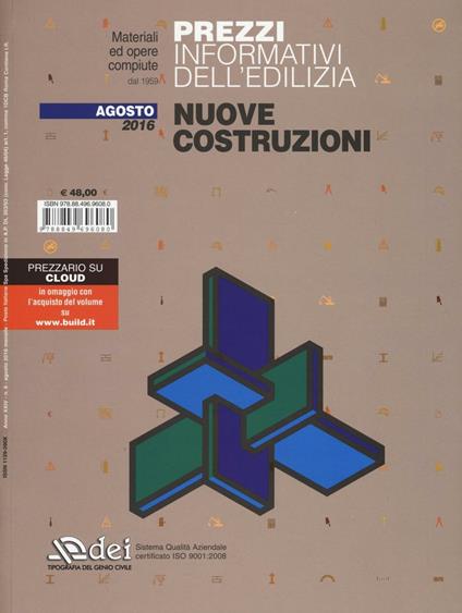 Prezzi informativi dell'edilizia. Nuove costruzioni. Agosto 2016 - copertina