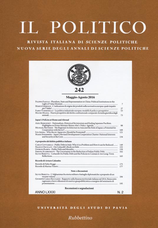 Il politico. Rivista italiana di scienze politiche (2016). Vol. 2 - copertina