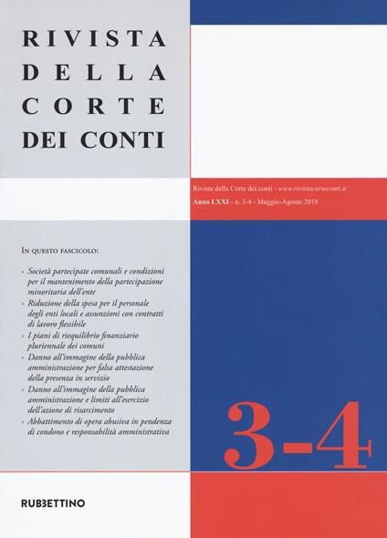 Rivista della corte dei conti (2018). Vol. 3-4 - copertina