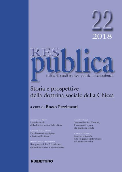 Res publica (2018). Vol. 22: Storia e prospettive della dottrina sociale della chiesa. - copertina