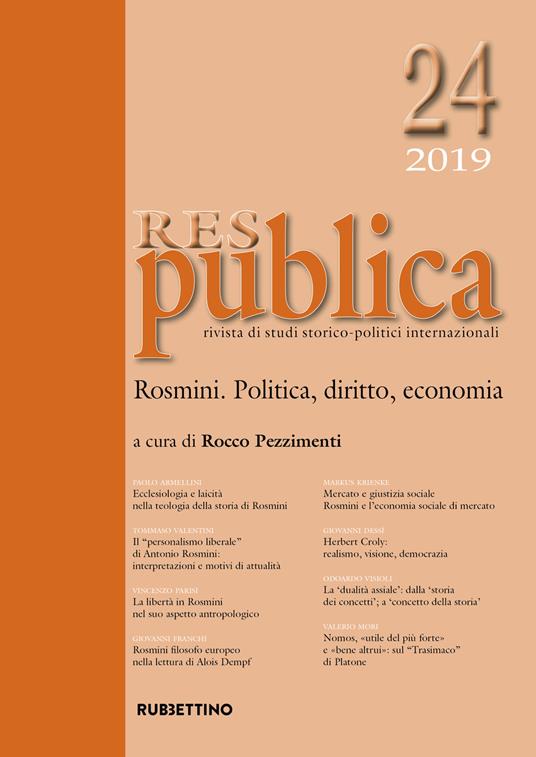 Res publica (2019). Vol. 24: Rosmini. Politica, diritto, economia. - copertina
