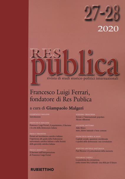 Res publica (2020). Vol. 27-28 - copertina