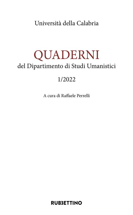 Quaderni del dipartimento di studi umanistici. Ediz. inglese e italiana (2022). Vol. 1 - copertina