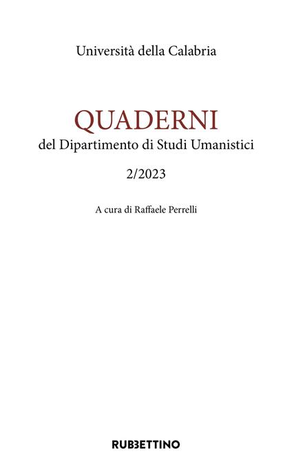 Quaderni del dipartimento di studi umanistici (2023). Vol. 2 - copertina