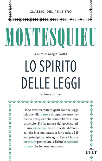 Lo spirito delle leggi - Charles L. de Montesquieu - copertina