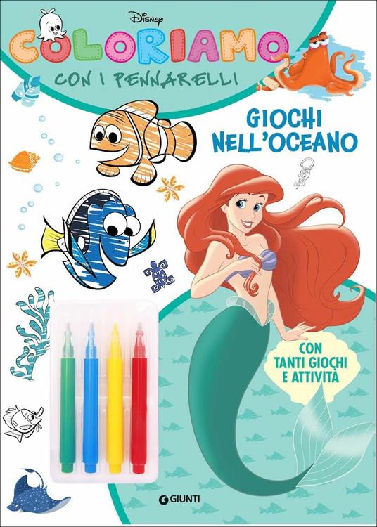 Giochi nell'oceano. Coloriamo con i pennarelli. Super album. Ediz. a colori. Con 4 pennarelli - copertina