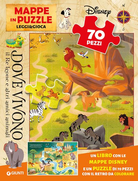 Dove vivono il Re Leone e altri amici animali. Mappe in puzzle. Leggi&Gioca. Ediz. a colori. Con puzzle 70 pezzi - copertina
