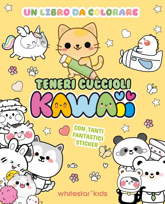 Teneri cuccioli kawaii. Un libro da colorare. Con adesivi. Ediz. illustrata - copertina