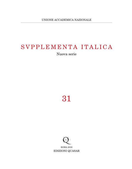 Supplementa Italica. Nuova serie (2019). Vol. 31 - copertina