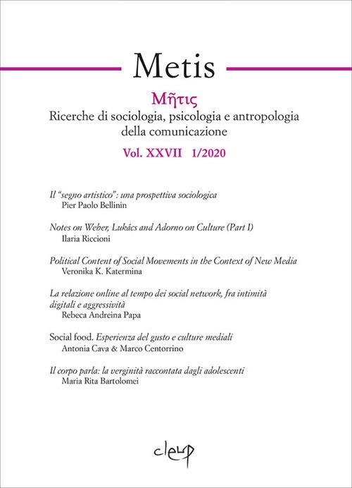 Metis. Ricerche di sociologia, psicologia e antropologia della comunicazione (2020). Vol. 27 - copertina