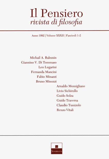 Il pensiero. Rivista di filosofia (1992). Vol. 32/1-2 - copertina