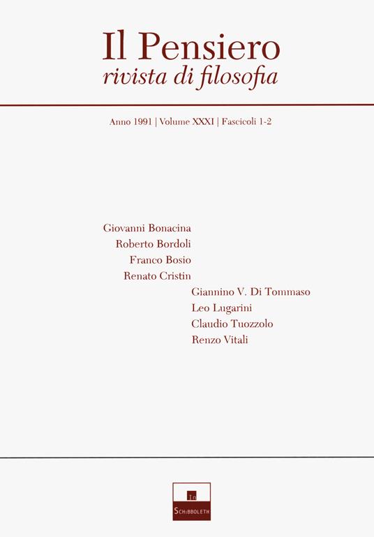 Il pensiero. Rivista di filosofia (1991). Vol. 31/1-2 - copertina