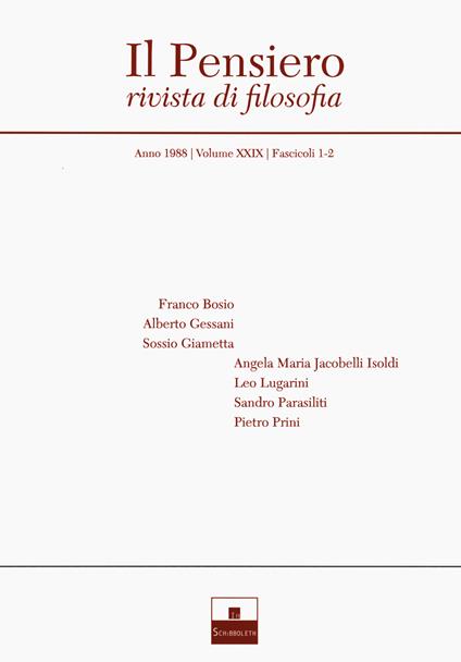 Il pensiero. Rivista di filosofia (1988) - copertina