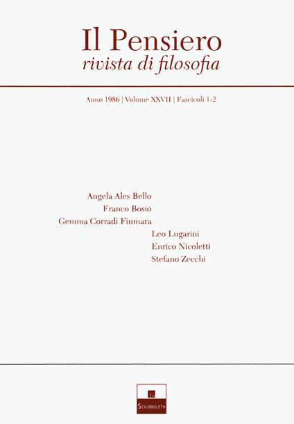 Il pensiero. Rivista di filosofia (1986) - copertina