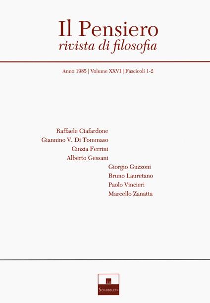 Il pensiero. Rivista di filosofia (1985) - copertina