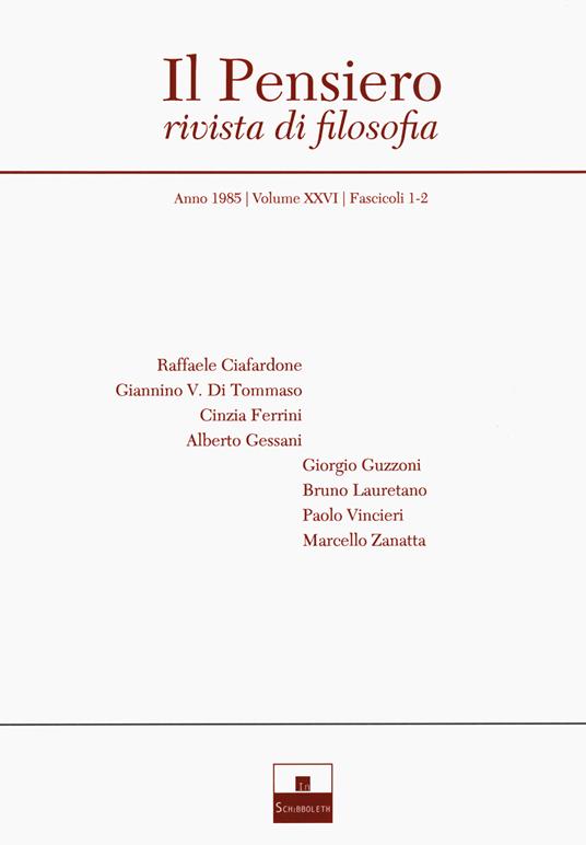 Il pensiero. Rivista di filosofia (1985) - copertina