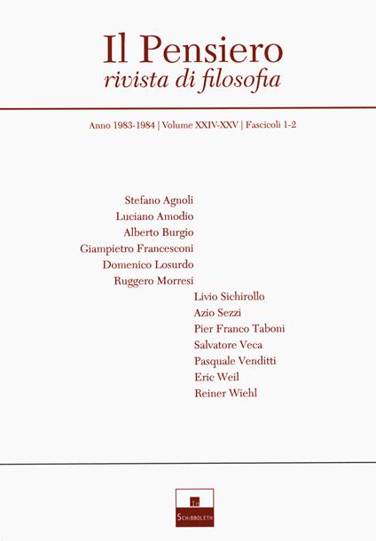 Il pensiero. Rivista di filosofia (1983-1984) - copertina